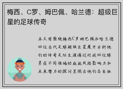 梅西、C罗、姆巴佩、哈兰德：超级巨星的足球传奇