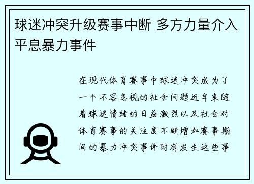 球迷冲突升级赛事中断 多方力量介入平息暴力事件